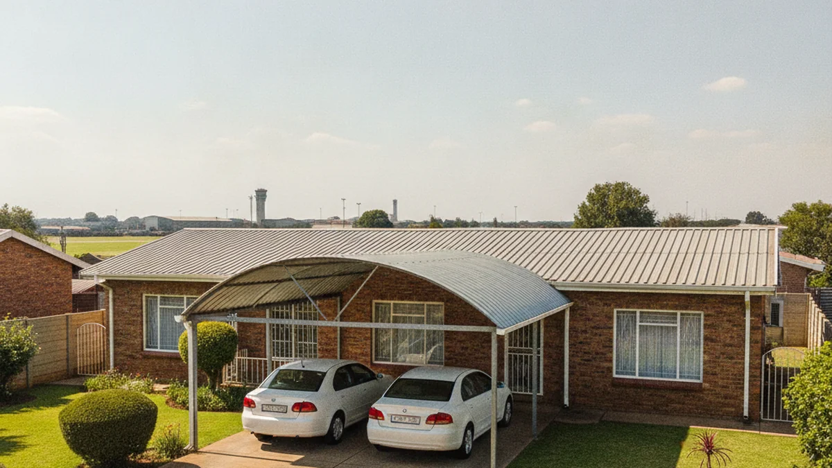 Steel double carport at a suburban home near OR Tambo in the Kempton Park area of the East Rand